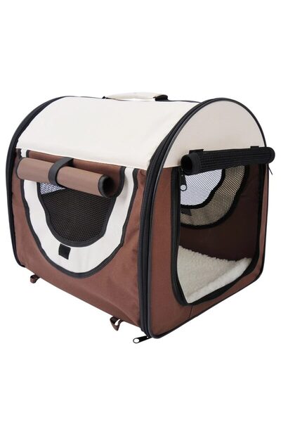 Artool Geantă de transport pentru câini/pisici, maro și bej, Oxford + PVC, im...