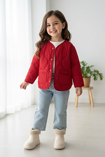 Minigimin Cicileri Palton pentru fetiță de tranziție cu buzunare matlasate - roșu