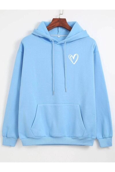 RASCHA Унисекс бебешко синьо суитшърт с качулка и принт на сърце