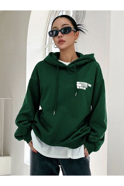 ORLONTEX Φούτερ με κουκούλα Unisex Green Effect Printed Oversize