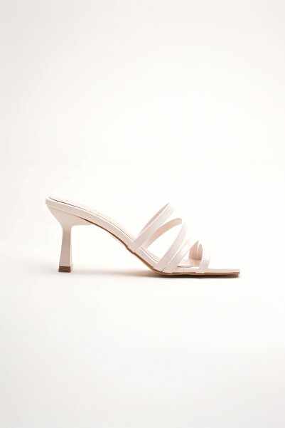 Lizzu Women's Blunt-Toe Design Heeled Slippers Prana Beige Patent Leather