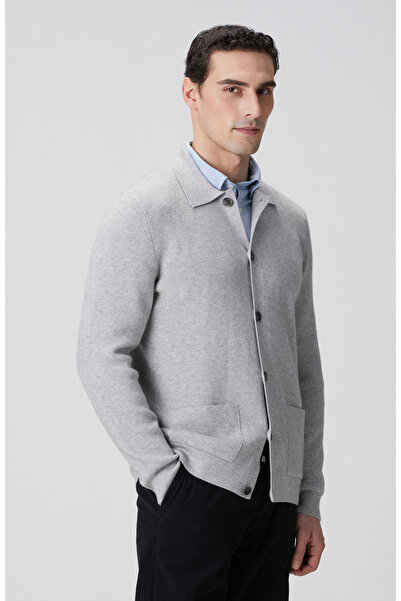 Network Gri Melanj Polo Yaka Cepli Triko Hırka