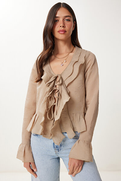 Lovelyİstanbul Ελαφριά διαφανής μπλούζα με υφή Volanlı LMX0099 ΜΠΕΖ