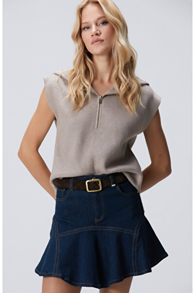 Network Vizon Verev Desen Örgü Kapüşonlu Kolsuz Kazak