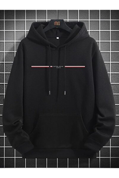 RASCHA Hanorac oversize cu glugă, unisex, negru, imprimat Paris