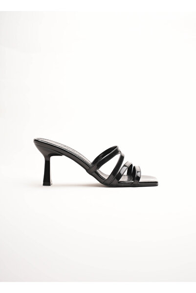 Lizzu Women's Blunt-Toe Design Heeled Slippers Prana Black Patent Leather