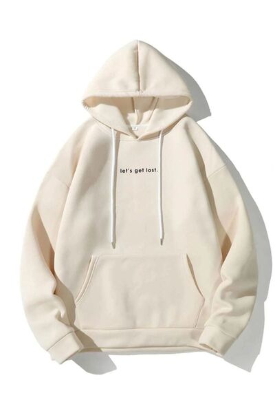 ORLONTEX Unisex Beige Let's Get Lost Φούτερ με στάμπα με κουκούλα