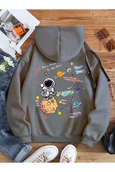 ORLONTEX Γυναικείο φούτερ Smoke Grey Galaxy Back Printed Oversize