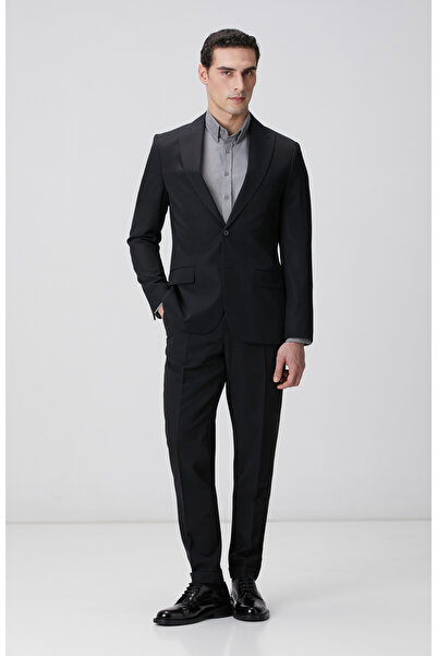 Network Siyah Piklapel Yaka Yün Takım Elbise