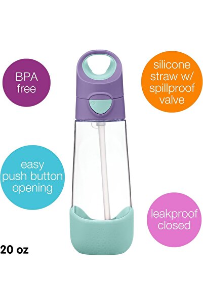 b.box Large Kids Water Bottle with Straw Top and Flip Top Lid, Durable Plastic Drink Bottle, 20oz, L