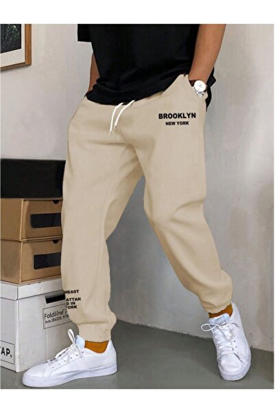 RASCHA Men's Beige Brooklyn Printed Sweatpants