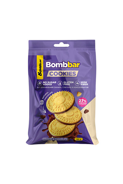 BOMBBAR Protein Cookies Chocolate Gluten Free, High Fiber and No Sugar Added 100g
