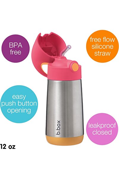 b.box Insulated Drink Bottle 12oz Double Wall Stainless Steel - Strawberry Shake (Pink)