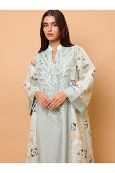 IKKXA Luxury Geometric Details Sequin Front Jalabiya