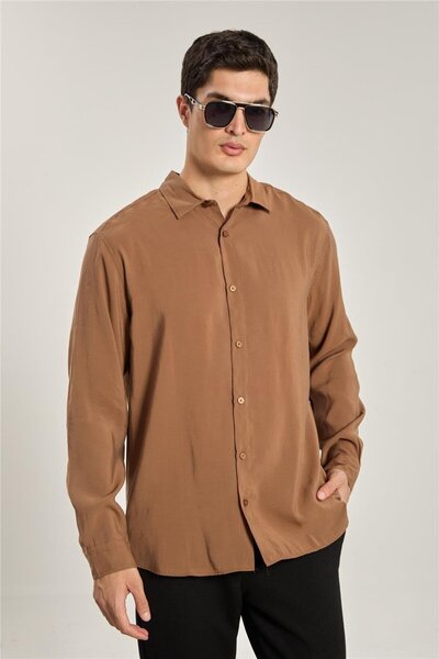 BARRELS AND OIL Men's long sleeve Oversized modal shirt - brown