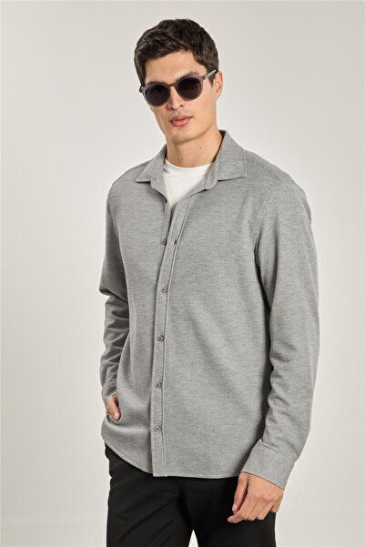 BARRELS AND OIL Men's button-down waffle shirt - grey