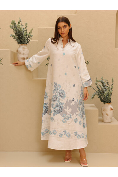 IKKXA Beautiful Design Printed Jalabiya Floral Details