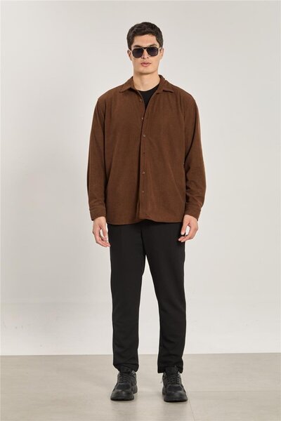 BARRELS AND OIL Men's Corded Fabric velvet shirt - brown