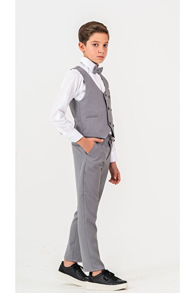 Atlas Kids Boy's Tuxedo Suit – Vest Set Bow Tie Shirts with Jogger Pants and Chains Set of 5
