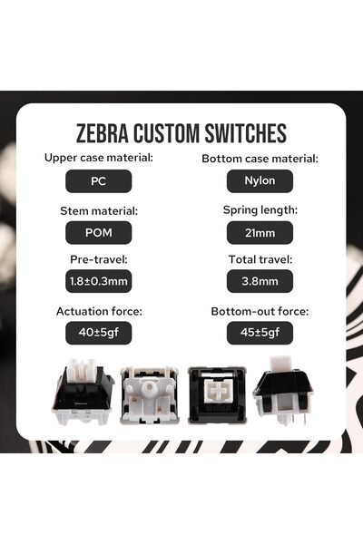 Epomaker Zebra 40gf Linear Mechanical Keyboard Switches, 5‑Pin, Pre‑Lubed, 100 PCS