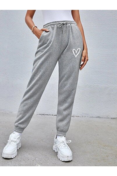 RASCHA Γυναικεία φόρμα με στάμπα σε γκρι καρδιά με ελαστικό πόδι