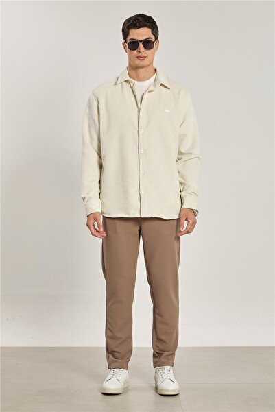 BARRELS AND OIL Men's star embroidered velvet shirt - ecru