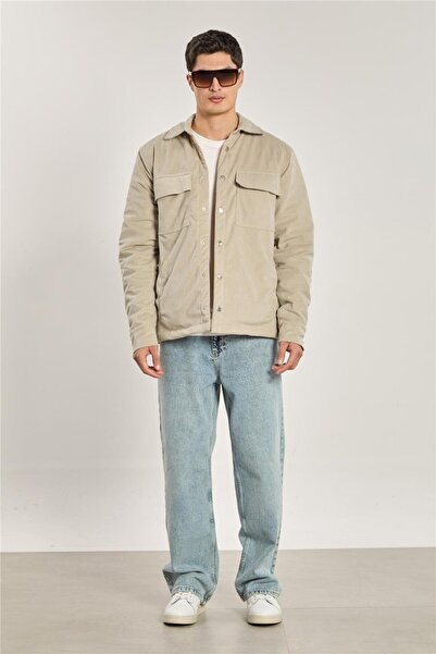 BARRELS AND OIL Men's quilted lined velvet jacket - stone