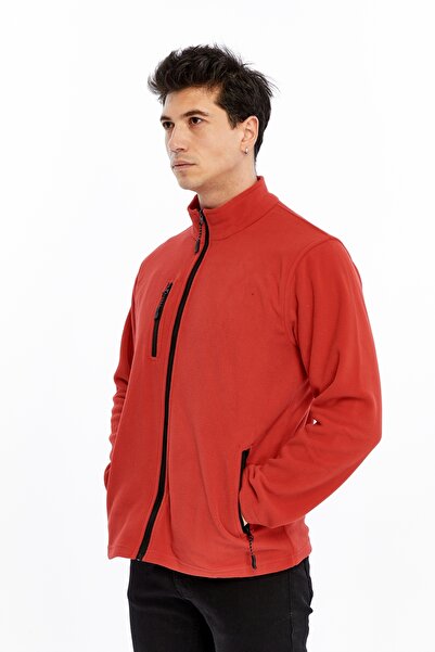 Uniprom Ανδρικό μπουφάν Fleece με φερμουάρ 3 τσέπες κόκκινο χρώμα