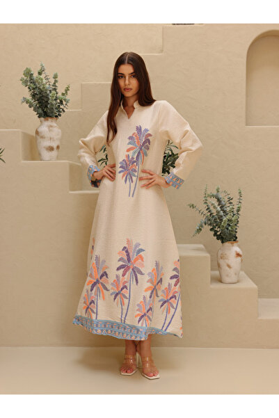 IKKXA Elegant Printed Jalabiya Palms Design