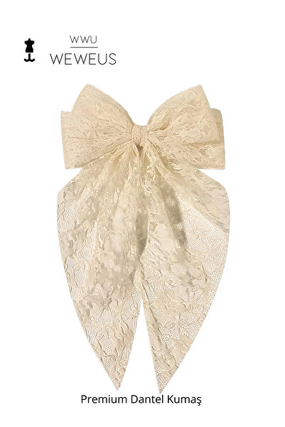 Weweus Kadın Kırık Beyaz Krem Dantel Lüks Fiyonk Toka