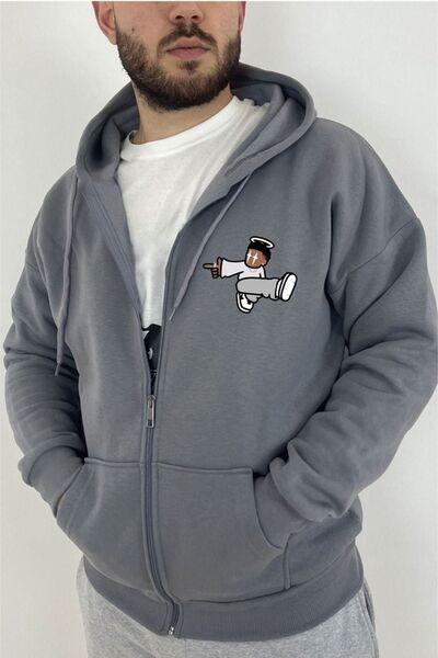 RASCHA Unisex Smoked Cartoon Printed Seasonal Oversize Hooded Cardigan