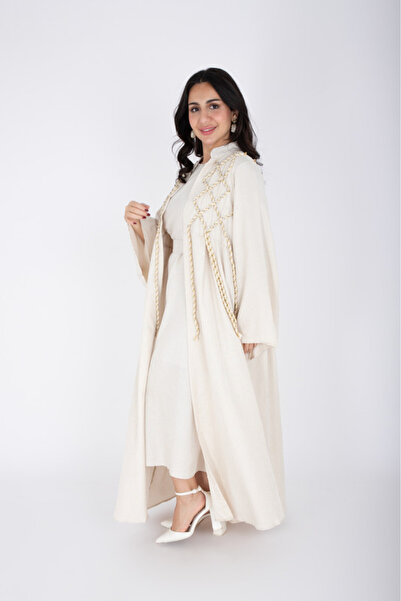 IKKXA 2 Piece Luxury Linen Rope Design Jalabiya