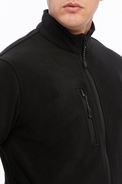 Uniprom Men's Fleece Jacket Full Zipper 3 Pockets Black Hem Patch