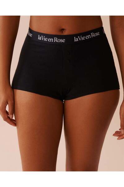 La Vie en Rose Cotton and Logo Elastic Band High Waist Boyleg Panty
