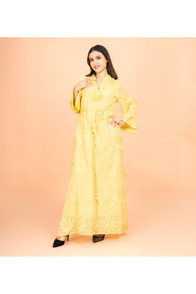 IKKXA Mandarin Colar 3D flowers Modern Jalabiya