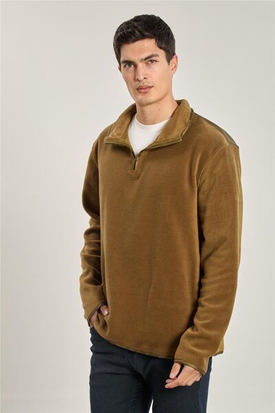 BARRELS AND OIL Men's Half-Zip Fleece Sweatshirt - Brown