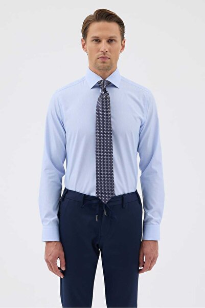 Paşahan Non-Iron Blue and White Striped 100% Cotton Comfort Fit Shirt