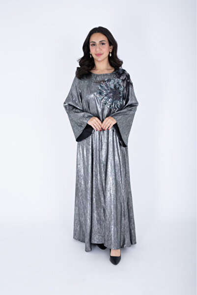 IKKXA Shimmer Fabric Shoulder Flower Jalabiya