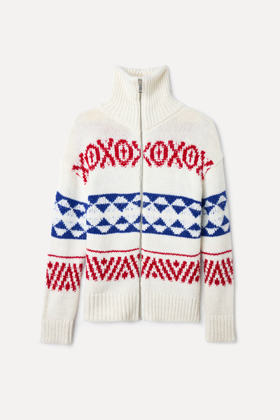 Mudo Jacquard Stand-Up Collar Zip-Up Cardigan