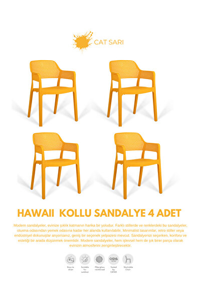 Daim Plastik HAWAİİ KOLLU BAHÇE SANDALYESİ 4 LÜ SET