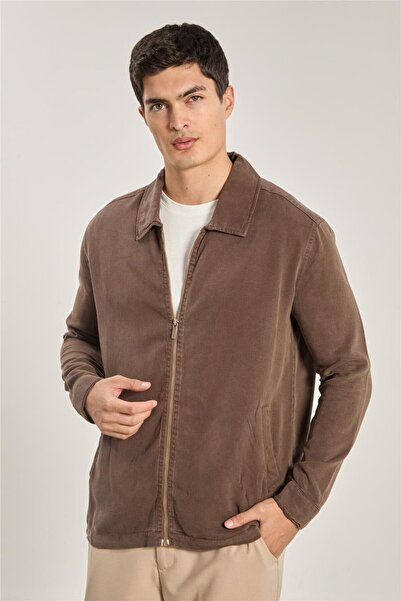 BARRELS AND OIL جاكيت رجالي بسحاب - بني