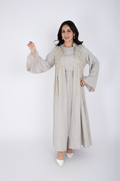 IKKXA 2 Piece Luxury Linen Rope Design Jalabiya