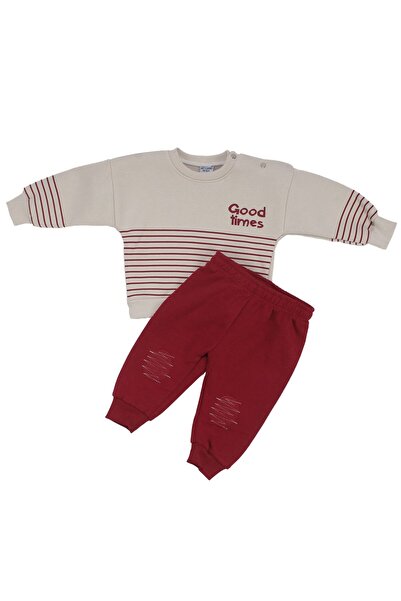 bebegen Baby Boy Beige Burgundy Good Times Striped Three-String Two-Piece Set