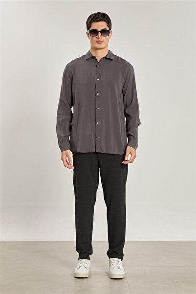 BARRELS AND OIL Men's long sleeve Oversized modal shirt - anthracite