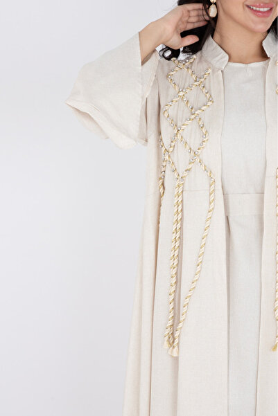 IKKXA 2 Piece Luxury Linen Rope Design Jalabiya