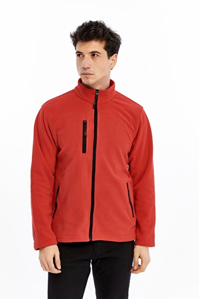 Uniprom Ανδρικό μπουφάν Fleece με φερμουάρ 3 τσέπες κόκκινο χρώμα