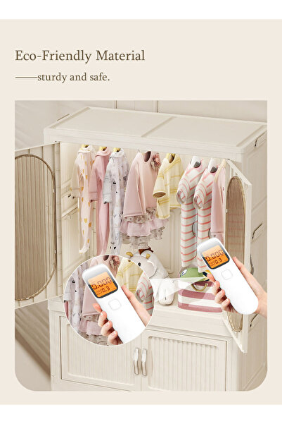 Generic Stackable Clothes Storage Bins with Hanging Rod & Doors Folding