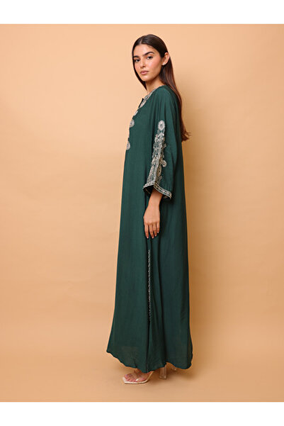 IKKXA Solid Casual Jalabiya Embroidery Details on Front and Sides