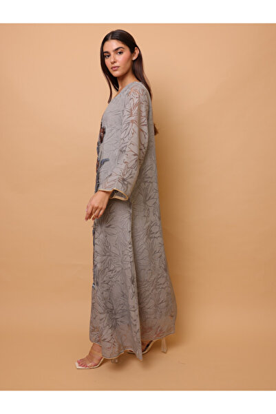 IKKXA Elegant Sequin Floral Applique Jalabiya