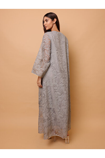 IKKXA Elegant Sequin Floral Applique Jalabiya